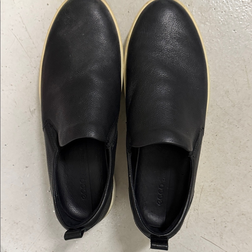 ECCO Men's Black Leather Slip-Ons with Cream Sole